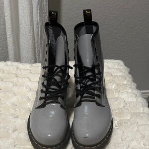 Dr. Martens Glossy Gray Lace-Up Boots